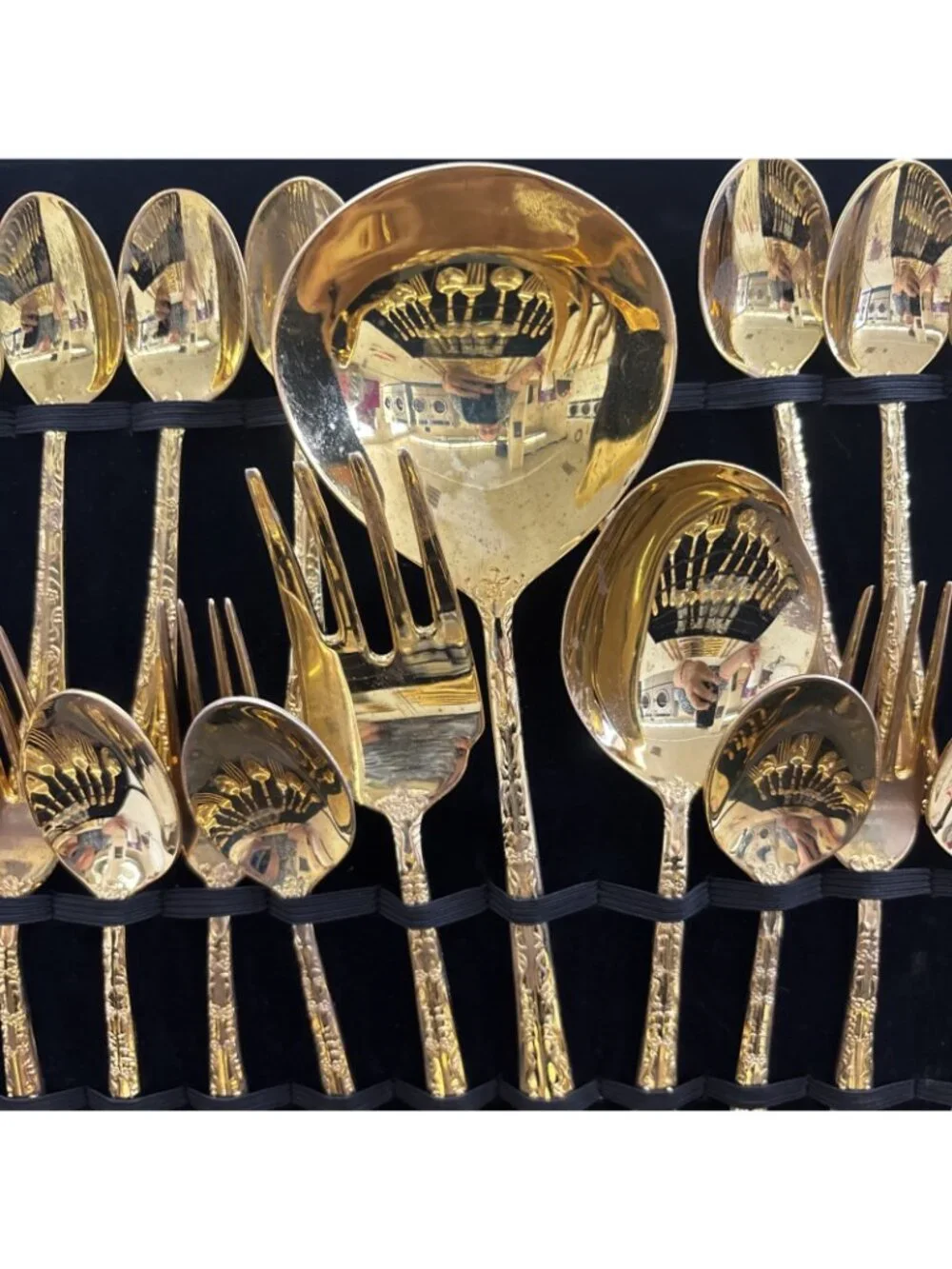 WM Rogers & Sons Enchanted Rose Gold Plated Flatware Set - 51 Pc w/ Case & Ladle